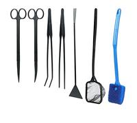 Coolty 7 in 1 Aquascape Tool Kit, Stainless Steel Trimmer Tweezer Aquarium Cleaning Tool, Fish Tank Beginner's Kit with Fishing Net and Algae Remover