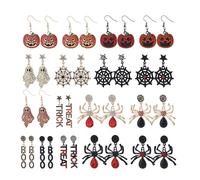Cooluckday Halloween Earrings for Women Alloy Earrings Ghost Punmpkin Skull Spider Web Earrings Cute Earrings Bulk Halloween Jewelry for Women, Halloween 12Pairs-1, Zinc, nephrite jade