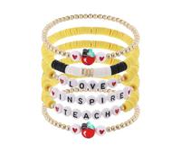 Cooluckday Teacher Appreciation Stackable Stretch Clay Bracelets - Love Teach Inspire Preppy Jewelry Gifts, Teacher2, Metal, created alexandrite