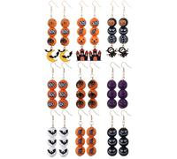 Cooluckday Wooden Halloween Earrings - Ghost, Pumpkin, Skull, Spider Web Designs - Cute Bulk Jewelry for Women (6 Pairs), Halloween Wood Earrings-2, Wood, No Gemstone