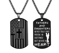 Coolvy Father's Day Gifts from Daughter - Dog Tag Necklace for Men Dad Birthday Christmas Valentine Day Gifts from Daughter to Daddy StepDad Fathers and Daughters Never Truly Part, Small, Stainless