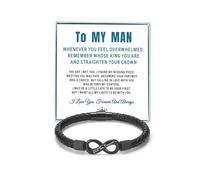 Coolvy To My Man Straighten Your Crown Bracelet for Husband Boyfriend Mens Braided Leather Bracelets Valentine Birthday Christmas Gifts for Him, 9inch, Leather, no gemstone