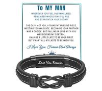 Coolvy To My Man Straighten Your Crown Bracelet for Husband Boyfriend Mens Braided Leather Bracelets Valentine Birthday Christmas Gifts for Him, Adjustable, Leather, no gemstone