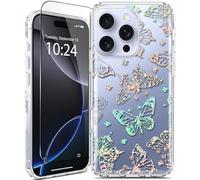 Coolwee for iPhone 16 Pro Max Case with Screen Protector, Cute for Women Girls, 10FT Military Grade Protective Cover for iPhone 16 ProMax Case Sparkle Crystal Butterfly Bling, Clear Glitter