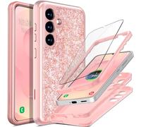 Coolwee Full Protective for Galaxy S25 Plus Case Heavy Duty Bling Hybrid 3 in 1 Rugged Shockproof Women Girls for Samsung Galaxy S25 Plus 6.7 inch 5G Shiny Rose Gold Pink Glitter