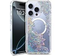 Coolwee Magnetic for iPhone 16 Pro Case, Compatible with MagSafe, Cute for Women Girls, 10FT Military Grade Protective Cover for iPhone 16 Pro Case Glitter Crystal Lace Mandala, Clear Bling Floral