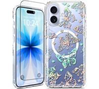 Coolwee Magnetic Iridescent Glitter for iPhone 2025 Case, Compatible with MagSafe, Slim Shockproof Cute Girls Women, 10FT Military Grade Protective Cover for iPhone 2025 Clear Bling Butterfly