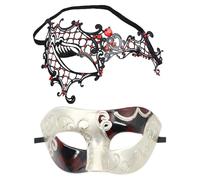 Coolwife Couples Masquerade Masks Metal Venetian Mardi Gras Party Evening Prom Costume Mask (Phantom Red)