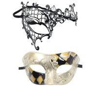 Coolwife Couples Masquerade Masks Metal Venetian Mardi Gras Party Evening Prom Costume Mask (Phantom Black)