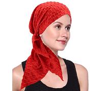 Coolwife Womens Chemo Cancer Turbans Cap Pre-Tied Hair Cover Wrap Hats Sleep Scarf Headwrap (Red)