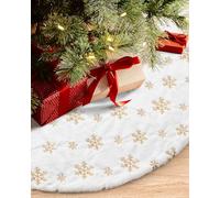 COOLWUFAN 122cm/48 Inches Christmas Tree Skirt for Xmas Tree Holiday Party Decorations White Plush Gold Sequin Snowflake (Gold)
