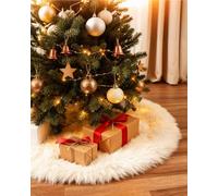 COOLWUFAN 36 Inches Christmas Tree Skirt for Xmas Tree Holiday Party Decorations White Plush