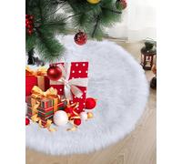 COOLWUFAN 60 Inches Christmas Tree Skirt for Xmas Tree Holiday Party Decorations White Plush