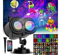 COOLWUFAN Christmas Halloween Projector Lights Outdoor, 2-in-1 Moving Patterns Landscape Lights 30 HD Effects (3D Ocean Wave & Patterns) Projection Light for Xmas Halloween Party Garden Decorations