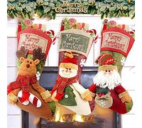 COOLWUFAN Christmas Stockings, 3 Pack 18" Personalized Xmas Stockings with 3D Snowflake Santa, Snowman, Reindeer for Family Holiday Christmas Party Decorations