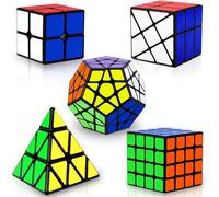 Coolzon 5 Pack Speed Magic Cubes, Magic Speed Cube Set 2x2 4x4 Fenghuolun Pyraminx Pyramid Megaminx Fenghuolun Puzzle Cube Toy for Children & Adults 8 Years & Up