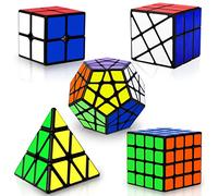 Coolzon 5 Pack Speed Magic Cubes, Magic Speed Cube Set 2x2 4x4 Fenghuolun Pyraminx Pyramid Megaminx Fenghuolun Puzzle Cube Toy for Children & Adults 8 Years & Up