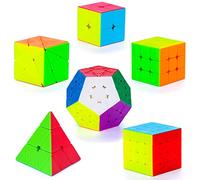 Coolzon Magic Cube Set, 6 Pack Speed Puzzles 2x2x2, 3x3x3, 4x4x4, Pyraminx, Megaminx, SkewCube Smooth Stickerless Cubes for Kids & Adults