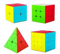 Coolzon Speed Cube Set Age 3+, 4 Pack Stickerless Magic Cube Set 2x2 3x3 4x4 Pyraminx Triangle, Easy Turning 3D Puzzle Cube Games Toy Present for Kids Adults