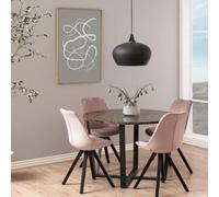 Cooma Brown Marble Effect 4 Seater Round Dining Table with Black Legs