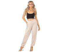 Coombb® Womens Harem Pants Trousers Ladies Plain & Printed Full Length Ankle Cuff Baggy Genie Pants Beige