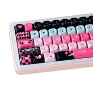 COOMICKEY 142 Key PBT Keycaps, Pink Black Dye-Sublimation Customized Cute Keycap, Poker Theme MOA Profile Keycaps Set for Cherry Gateron MX Switches Mechanical Gaming Keyboards