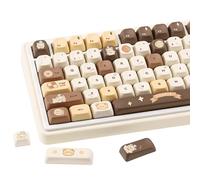 COOMICKEY 145 Keys Round Keycaps, Dye-Sublimation PBT Custom Keycap Set for FOA Profile, Brown Bear Theme Cute Keycaps for MX Switches Mechanical Gaming Keyboard