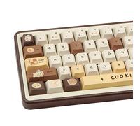 COOMICKEY Brown White PBT Keycaps, Cute Custom Keyboard Keycaps 60 75 100%, Dye Sublimation Kawaii Anime Keycap, 130 Keys Set for Cherry Gateron MX Switches