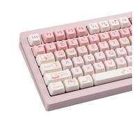 COOMICKEY Cute Cat Keycaps - Pink & White PBT Keycaps, Mao Profile, 134 Keys, Dye-Sublimation Compatible with 60%, 75%, 96%, 100% Cherry & Gateron MX Switches Mechanical Gaming Keyboard