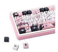 COOMICKEY PBT Keycaps Black Charm Cat Pink Cute 130 Keys MX Switch Key Cap