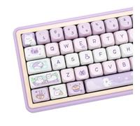 COOMICKEY PBT Keycaps, MOA Profile Keycaps 132 Keys Dye Sublimation Purple Cute Cat Customized Keycap Set for ANSI Layout Cherry MX Switches Mechanical Keyboards