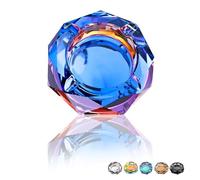 Coomin 4.6in Ash Tray, Heavy K9 Sparkly Crystal Glass Ashtray, Blue Violet