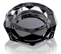 Coomin 5.9in Bigger Crystal Glass Ash Tray, Sparkly Cigarettes Cigar Ashtray, Cool Ashtrays for Smokers Indoor Office Home Desktop Tabletop, Gift Packaging, Black