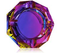 Coomin 5.9in Large Crystal Glass Ash Tray, Sparkly Cigarettes Cigar Ashtray, Ashtrays for Smokers Indoor Office Home Desktop Tabletop, Gifts for Women, Purple