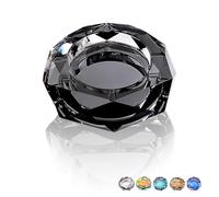 Coomin Crystal Glass Ashtray, Sparkly Cigar Cigarettes Ash Tray, Ashtrays for Smokers Indoor Office Home Desktop Tabletop, Valentines Day Gifts, Black