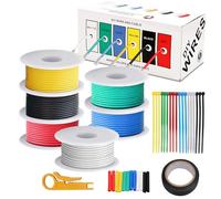 Coomoors 0.32 mm² 22 Gauge Connecting Wires Electronic Kit Silicone Electric Cable 6 Colours (Black, Red, Yellow, Green, Blue and White), Each 7 Metres, 22 AWG Tinned Copper Wire with Silicone Rubber