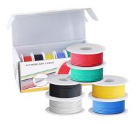 Coomoors 26AWG Electrical Wire Kit 26 Gauge Silicone Electric Wire Tinned Copper Cable 6 Colors 7 Meters Each Electric Cable Set Hook Wire Flexible and Soft for DIY