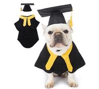 Coomour 2PCS Dog Graduation Cap and Gown 2025 Pet Graduation Gown Set Puppy Halloween Academic Costume Dogs Academic Shirts and Hat (M)