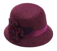 Coon Skinned Cap Womens Linen Sunshade Hat Sunscreen Breathable Big Flower Princess Straw Hat Caps for (Wine, One Size)