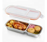 COONE 1 Piece Stainless Steel Bento Box, 2 - Compartment Lunch Container With Transparent Lid For Meal Prep, On - The - Go Use (700ML, White Lid)