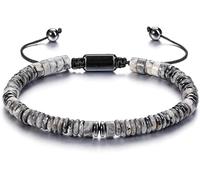 COONE 1Pc Natural Map Stone Crystal Bracelet, Men’s Beaded Anxiety Relief Band, Adjustable Spiritual Jewelry & Gift for Men & Spiritual Jewelry