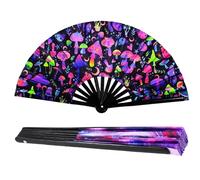 COONE 1PCS UV Fluorescent Kung Fu Fan, Folding Hand Fan with Glow in The Dark, Clack Fan for Dance, Party, Rave, Performance, Decoration (34cm, Multi-Colour)