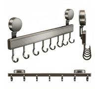 COONE 8 Hooks Kitchen Utensil Holder, Removable No Drilling Suction Cup, Wall-Mounted Multi-Functional Organiser for Kitchen Tools and Utensils (40cm, Grey)
