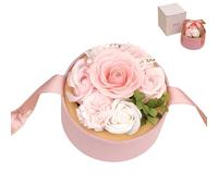 COONE Luxury Scented Soap Rose Flower Gift Box, Handmade Realistic Artificial Roses with Decorative Bow & Greeting Card, Romantic Home Decor for Women, Mum, Girlfriend (Pink, 13x13x13cm)