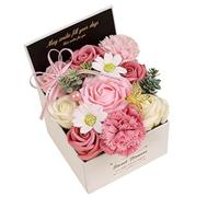 COONE Pink Square Flower Box with Beautiful Roses, Elegant Artificial Floral Arrangement for Home Table Decor and Wedding Centerpiece, Long-Lasting for Mother, Girlfriend, and Wife (Pink)