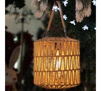 Cooo Large Solar Rope Lantern Outdoor Hanging - Handwoven Jute Rope Lantern with Warm Edison Bulb, IP65 Waterproof Solar Powered Garden Light for Porch Patio, Yard Christmas Decorations, 8.27” Tall
