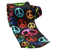Coool Trendy Skinny Tie - Black with Rainbow Peace Signs