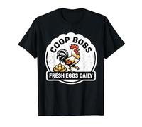 Coop Boss Fresh Eggs Funny Rooster Chicken Homestead Value Graphic T-Shirt, Men, Black, XL