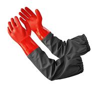 Coopache Waterproof Pond Gloves, Extra Long Sleeve Full Arm Gloves for Men and Women, Red (M)