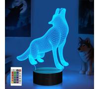 CooPark Wolf Night Light, Wolf 3D Illusion Bedside Night Lamp, Birthday Christmas Wolf Gifts for Kids Teen Boys Men, 16 Color Changing with Remote Control Creative Room Decor